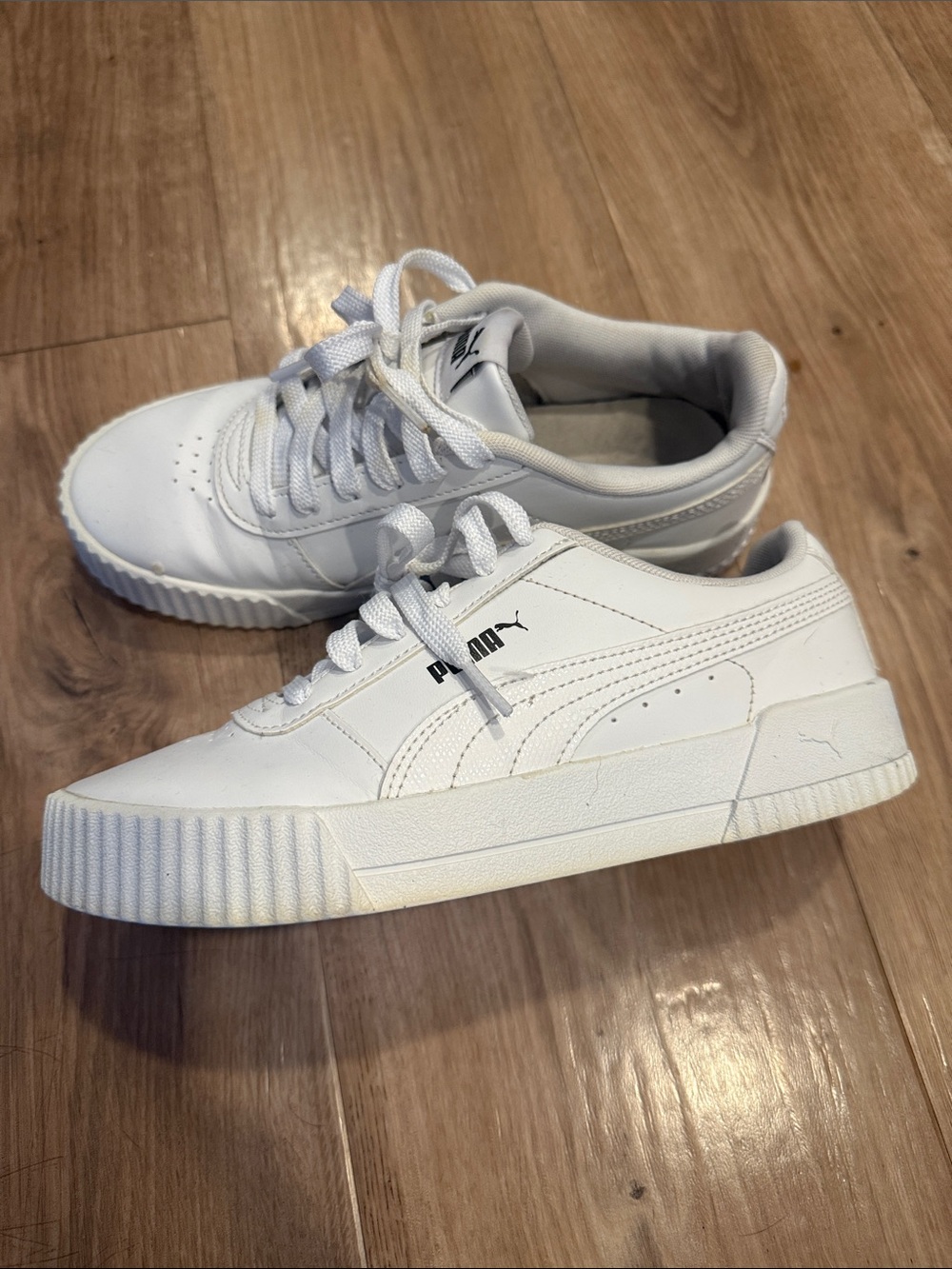 Puma White Low-Top Leather Sneakers with Platform Sole